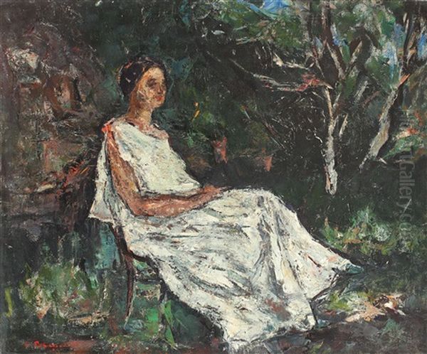 In The Garden Oil Painting by Gheorghe Petrascu