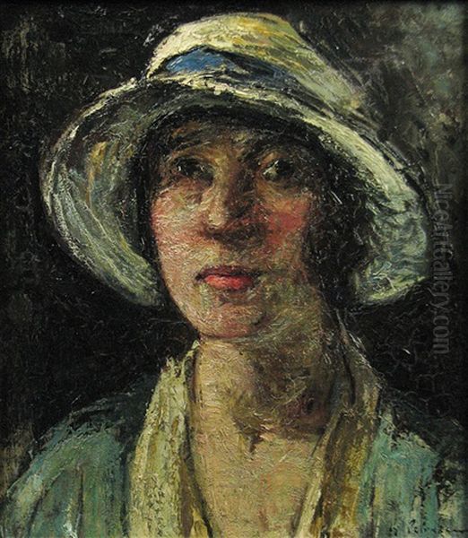 Lucretia With Hat Oil Painting by Gheorghe Petrascu