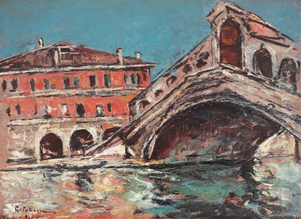 Venetia (ponte Rialto) Oil Painting by Gheorghe Petrascu