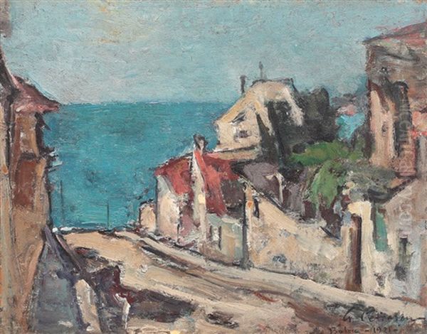 Street In Balchik Oil Painting by Gheorghe Petrascu