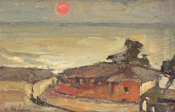 Sunset In Constanta Oil Painting by Gheorghe Petrascu