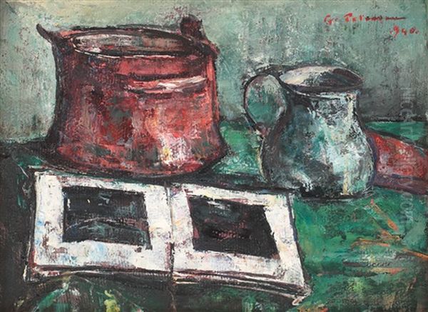 Still Life With Jugs And A Book Oil Painting by Gheorghe Petrascu