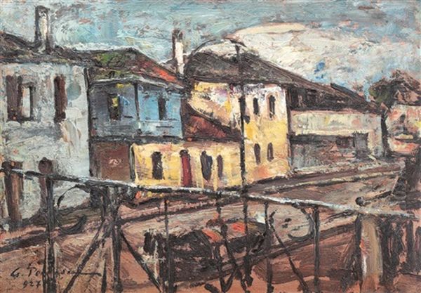 Houses From Silistra Oil Painting by Gheorghe Petrascu