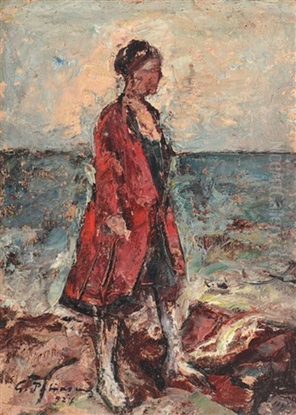 At The Seaside Oil Painting by Gheorghe Petrascu