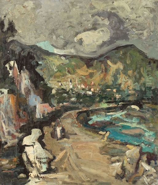 Landscape At Targu Ocna Oil Painting by Gheorghe Petrascu