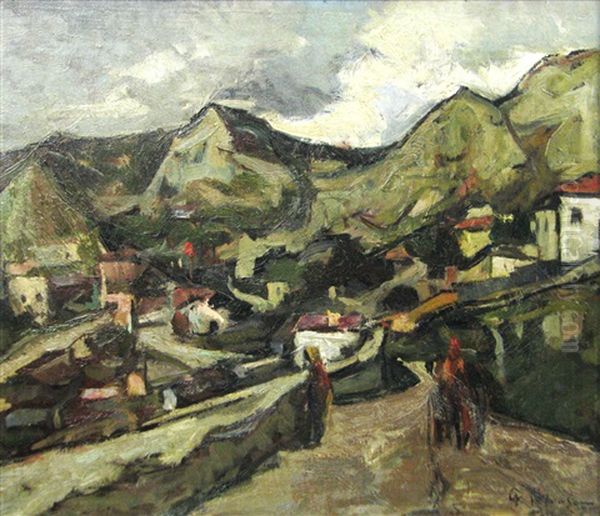 Landscape From Balcic Oil Painting by Gheorghe Petrascu