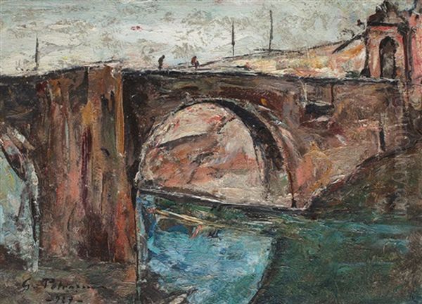 Toledo. Puente Alcantara Oil Painting by Gheorghe Petrascu