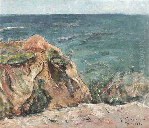 The Sea At Techirghiol Oil Painting by Gheorghe Petrascu