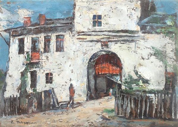 Entrance Of Targoviste Monastery Oil Painting by Gheorghe Petrascu