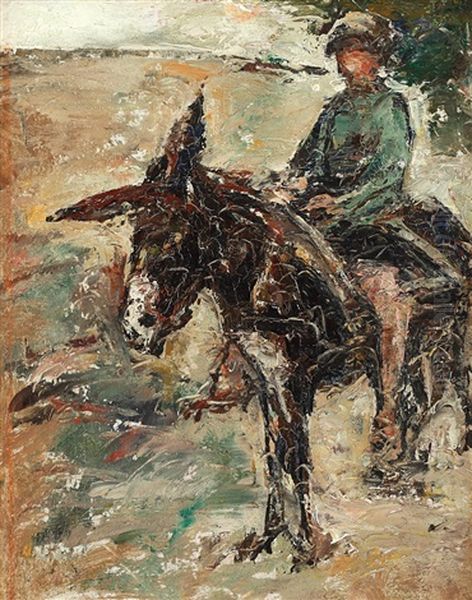 Riding On Donkey Oil Painting by Gheorghe Petrascu