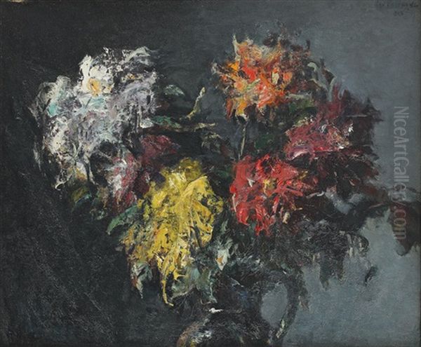 Chrysanthemums Oil Painting by Gheorghe Petrascu