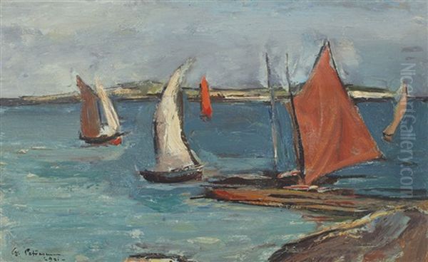 Boats Oil Painting by Gheorghe Petrascu