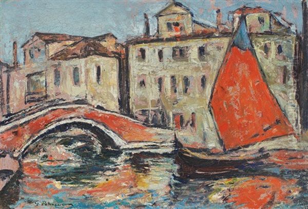 Landscape From Chioggia Oil Painting by Gheorghe Petrascu