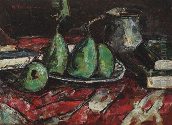 Still Life With Green Pears Oil Painting by Gheorghe Petrascu