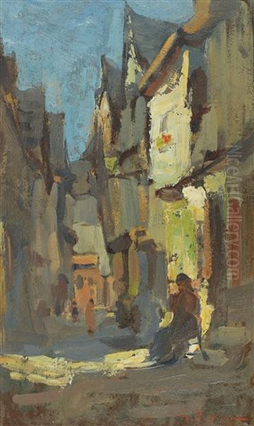 Street At Vitre Oil Painting by Gheorghe Petrascu