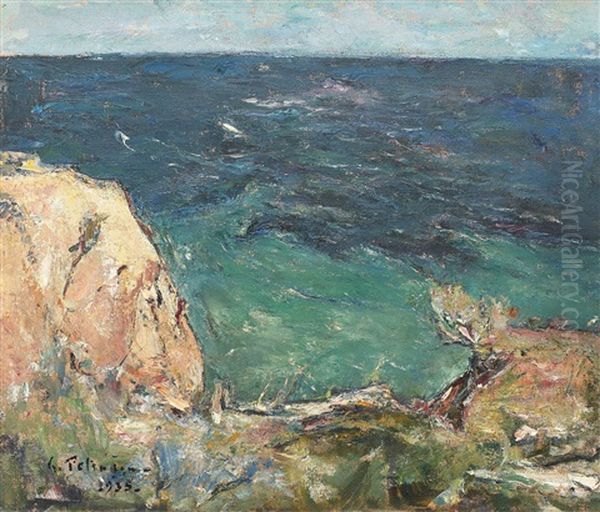 Sea At Techirghiol Oil Painting by Gheorghe Petrascu