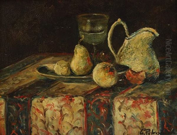 Stilleben Mit Fruchten In Schale, Krug Und Weinglas Oil Painting by Gheorghe Petrascu