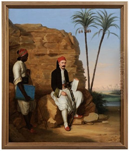 Self-portrait Of The Artist In Costume, Cairo Oil Painting by Pierre Mathurin Petraud