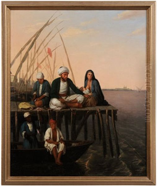 Fishing On The Nile Oil Painting by Pierre Mathurin Petraud