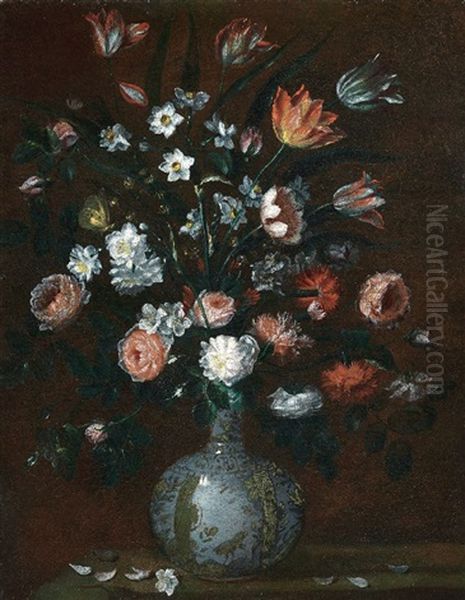 Natura Morta Con Fiori, E Vaso Di Porcellana Oil Painting by Astolfo Petrazzi