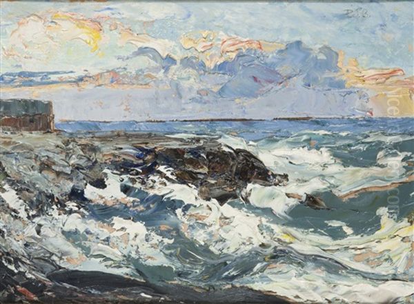 Mare Agitato A San Remo Oil Painting by Vittorio Petrella Da Bologna