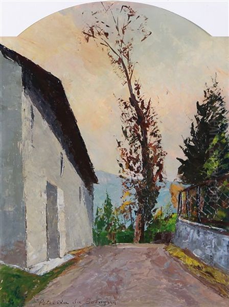 Via Vecchia Per Angrogna Da Luserna S. Giovanni A Torre Pellice Oil Painting by Vittorio Petrella Da Bologna