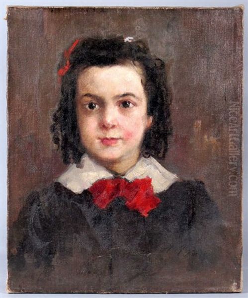 Jeune Fille Au Noeud Rouge Oil Painting by Costin Petrescu