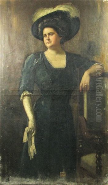 Lady With Hat Oil Painting by Costin Petrescu