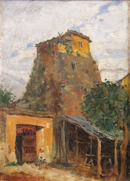 The House On The Hill Oil Painting by Constantin Petrescu-Dragoe