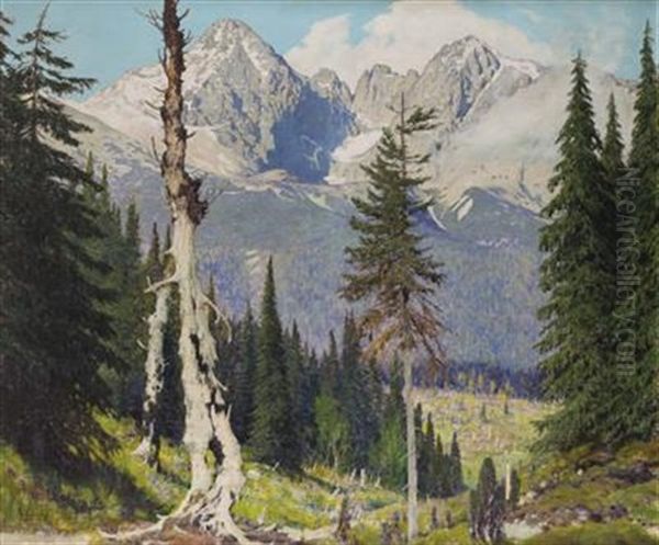 Langkofel Und Plattkofel In Sudtirol (sellagruppe) Oil Painting by Konrad Petrides