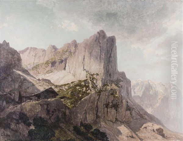 Rofanspitze Mit Erfurter Hutte Und Blick Auf Das Sommerjoch Oil Painting by Konrad Petrides