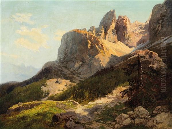 In The Dolomites Oil Painting by Konrad Petrides