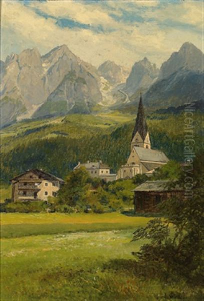 Dorf In Den Bergen Oil Painting by Konrad Petrides