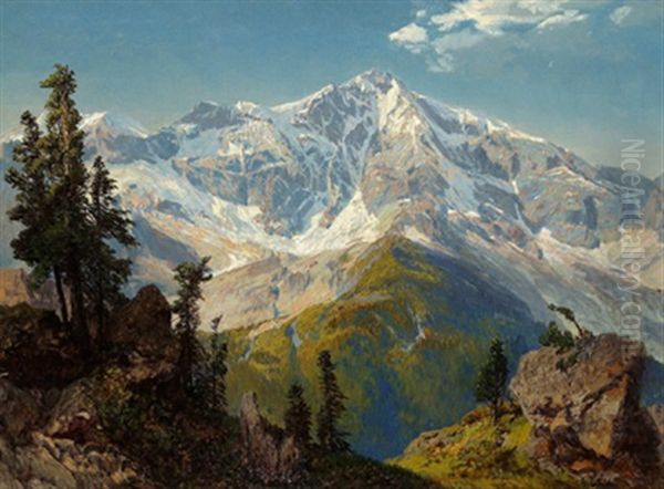 Grunes Tal, Schneebedeckte Berge Oil Painting by Konrad Petrides