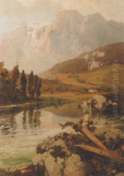 Bergsee Oil Painting by Konrad Petrides