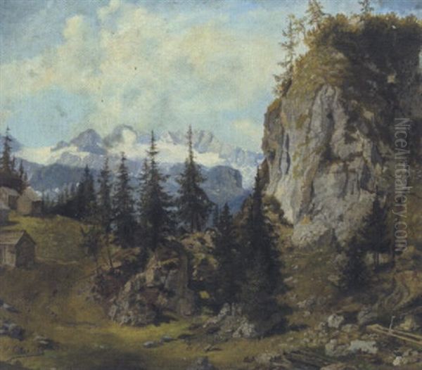 Blick Von Einer Alm Auf Schneebedeckte Berge Oil Painting by Konrad Petrides