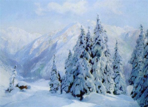 Winterlandschaft Oil Painting by Konrad Petrides