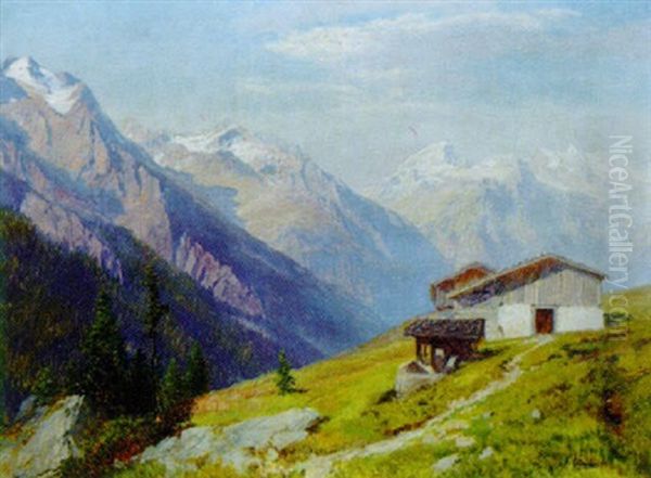 Kaserstattalm, Stubaital Oil Painting by Konrad Petrides