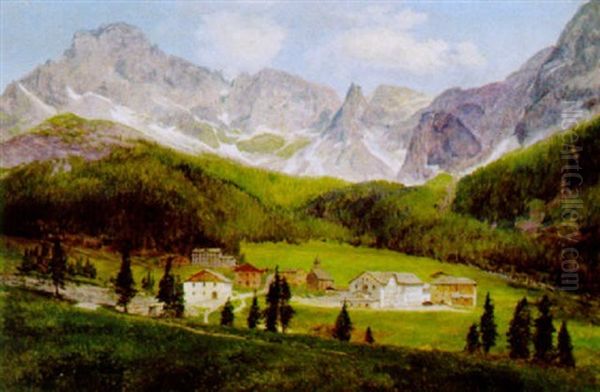 Blick Auf Ein Hochgebirgsdorf Oil Painting by Konrad Petrides