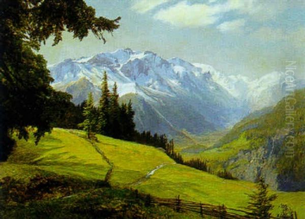 Lauterbrunnental Mit Jungfrau (schweiz) Oil Painting by Konrad Petrides