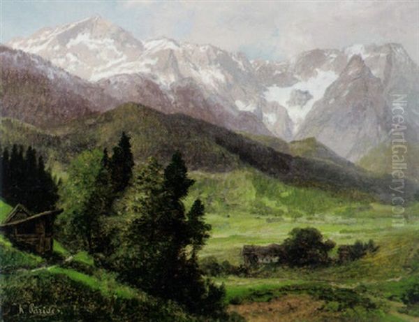 Blick Auf Alpenlandisliches Bergmassiv An Einem Sonnigen Fruhsommertag Oil Painting by Konrad Petrides