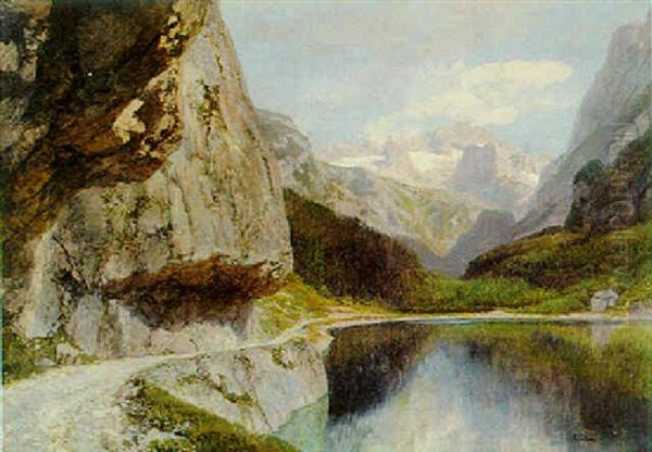 Gosausee Mit Dachstein Und Letzter Felsensprengung Oil Painting by Konrad Petrides