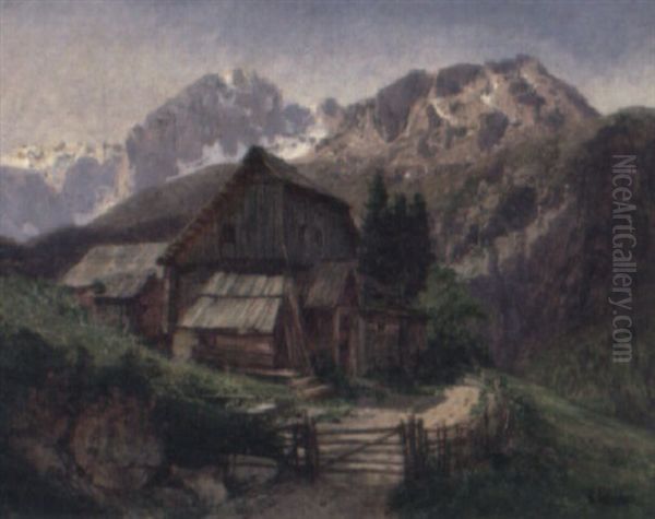 Tyrolean Landscape With Mountain House Oil Painting by Konrad Petrides