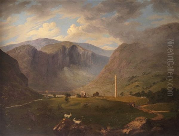 An Extensive View Of Glendalough, Co.wicklow, Ireland Oil Painting by George Petrie