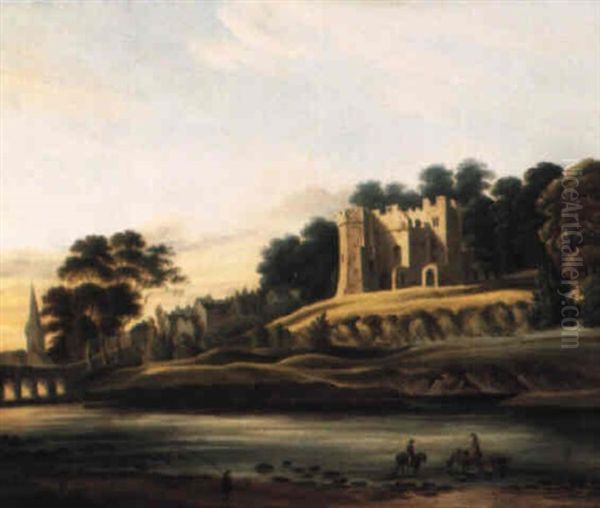 View On The River Blackwater At Mallow Castle, County Cork Oil Painting by George Petrie