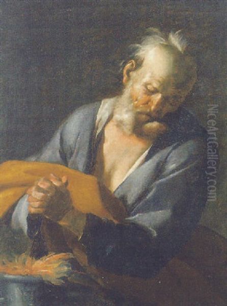 Santo In Preghiera Davanti Ad Un Braciere (allegoria Della Fede) Oil Painting by Giuseppe Antonio Petrini