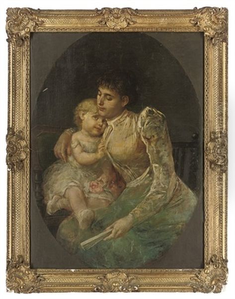 A Mother's Embrace Oil Painting by Vincenzo Pasquale Angelo Petrocelli