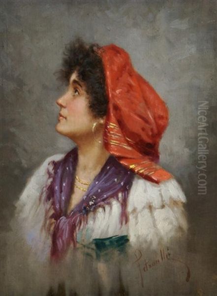 Woman In Bandana Oil Painting by Vincenzo Pasquale Angelo Petrocelli