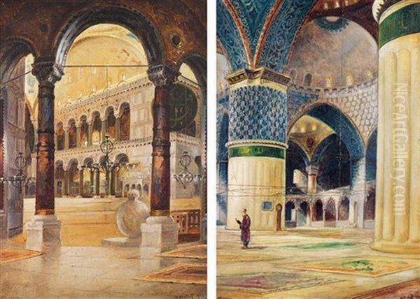 Interieur De Sainte-sophie / Homme En Priere Inside Saint-sophia Basilica / Praying Man Oil Painting by Wladimir Petroff