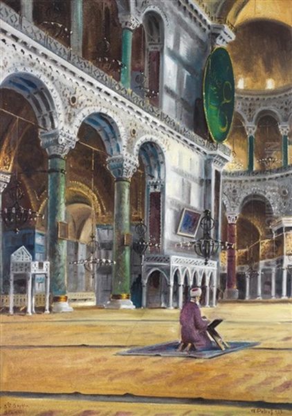 Homme En Priere A Sainte-sophie / Praying Man In Saint-sophia Basilica Oil Painting by Wladimir Petroff